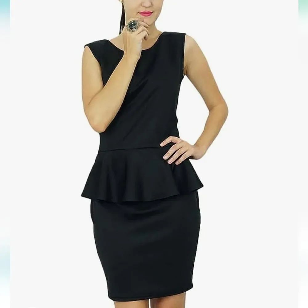 H&M SOLID CLASSIC PEPLUM WIGGLE PENCIL MIDI WOMEN'S BODYCON DRESS